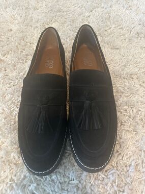 Franco Sarto Black Suede Tassel Slip-On Loafers L Carolynn Shows Womens Mens 11